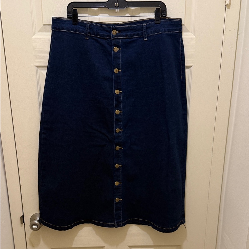 Classic Navy Button-Down Midi Skirt